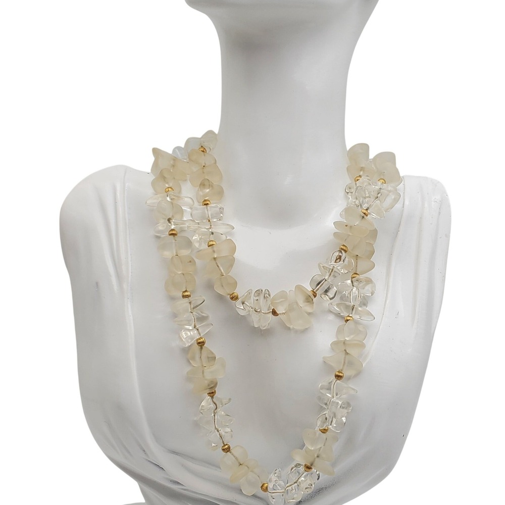 Napier Necklace Frosted Ice Acrylic Chip Beads Gold Tone 29" Summer Retro Beachy